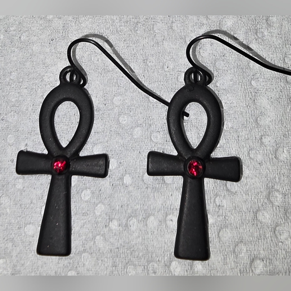 Pair of Black Ankh Earrings